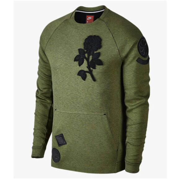Nike Tech Small olive green Fleece Crewneck Black Rose sweatshirt unique - Picture 1 of 10